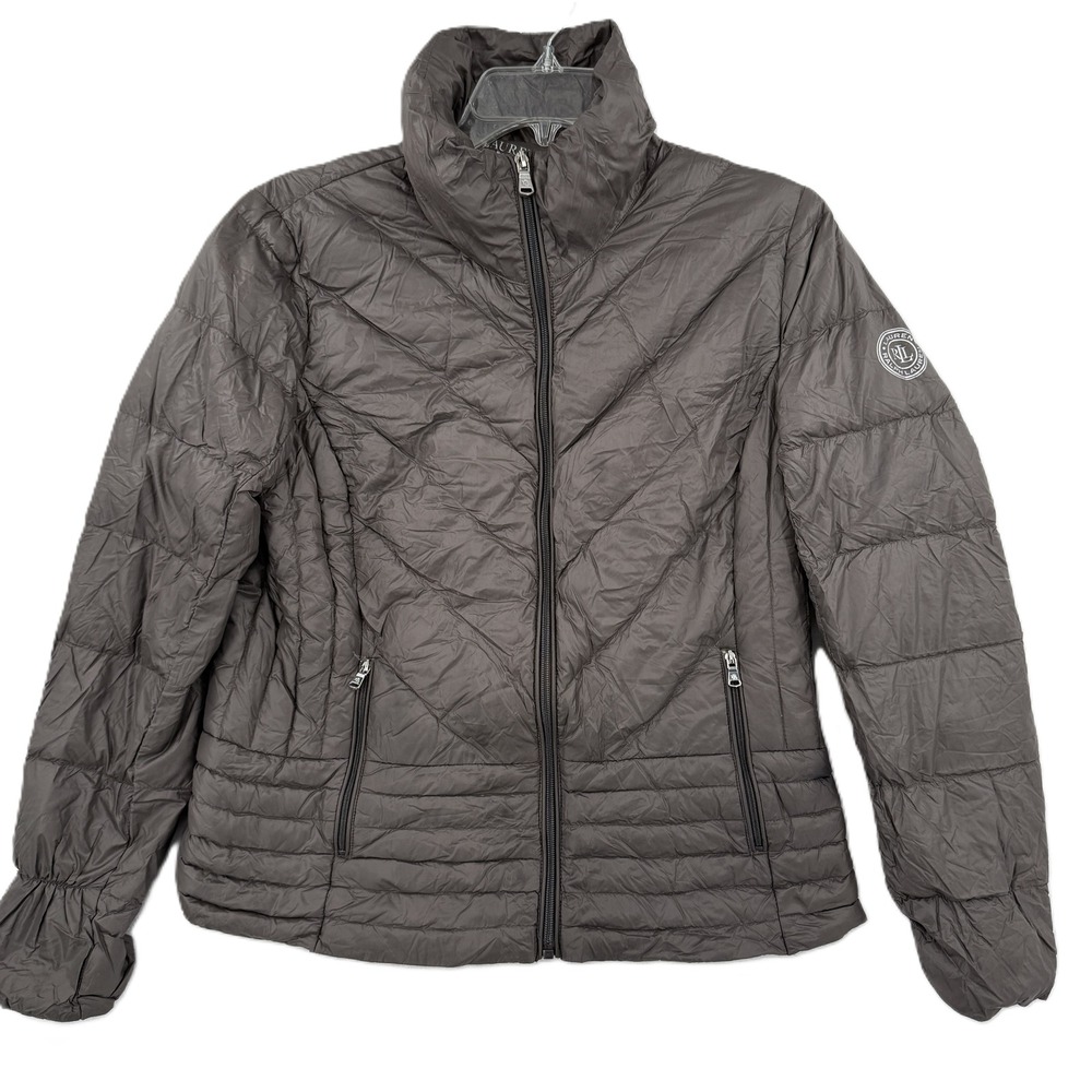 Lauren Ralph Lauren Puffer Jacket Womens Small Gray Ultra Lightweight Down Quilt